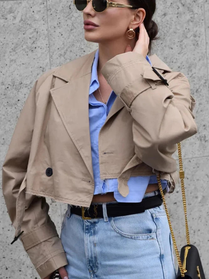 RELBO™| CHIC CROPPED TRENCH JACKET WITH BELT.