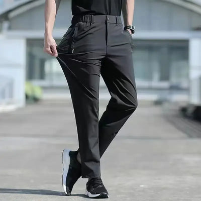 RELBO™| Large Size Men's Summer Pants Big Size Ice Silk Stretch Breathable Straight Leg Pants 6XL Quick Dry Elastic Band Black Trousers