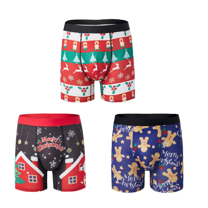 RELBO™l Print Underwear Breathable Mens Gingerbread Man Fashionable Casual Sports Boxers Four Corner Shorts Christmas Gifts