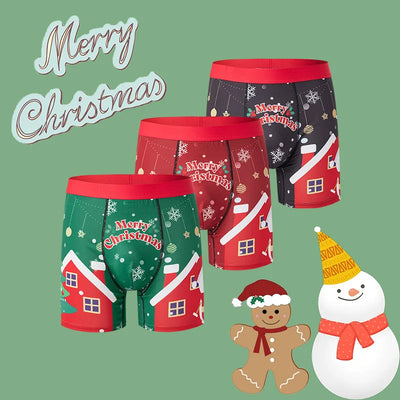 RELBO™l Print Underwear Breathable Mens Gingerbread Man Fashionable Casual Sports Boxers Four Corner Shorts Christmas Gifts