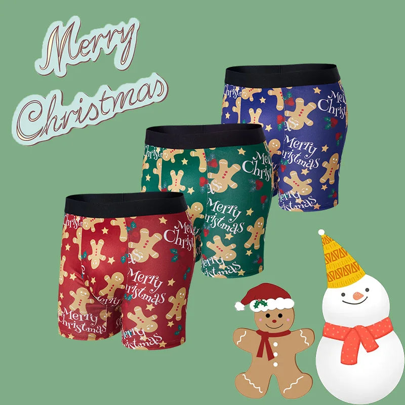 RELBO™l Print Underwear Breathable Mens Gingerbread Man Fashionable Casual Sports Boxers Four Corner Shorts Christmas Gifts