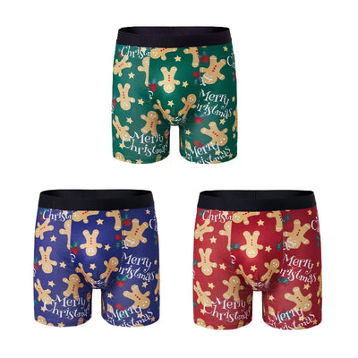 RELBO™l Print Underwear Breathable Mens Gingerbread Man Fashionable Casual Sports Boxers Four Corner Shorts Christmas Gifts