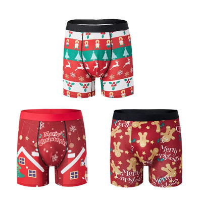 RELBO™l Print Underwear Breathable Mens Gingerbread Man Fashionable Casual Sports Boxers Four Corner Shorts Christmas Gifts