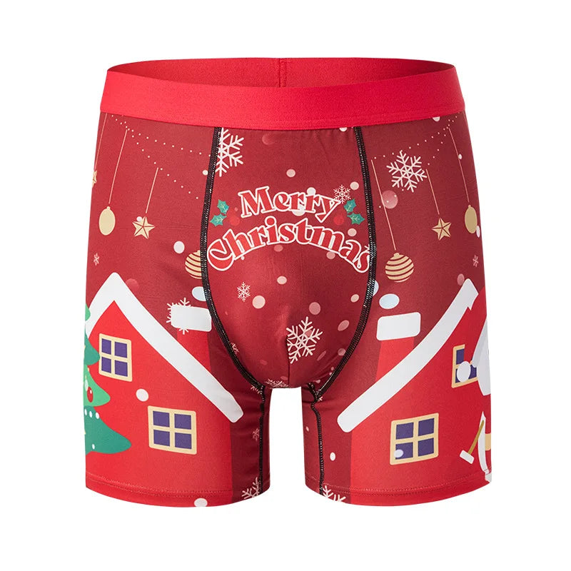 RELBO™l Print Underwear Breathable Mens Gingerbread Man Fashionable Casual Sports Boxers Four Corner Shorts Christmas Gifts