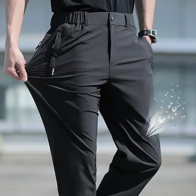 RELBO™| Large Size Men's Summer Pants Big Size Ice Silk Stretch Breathable Straight Leg Pants 6XL Quick Dry Elastic Band Black Trousers