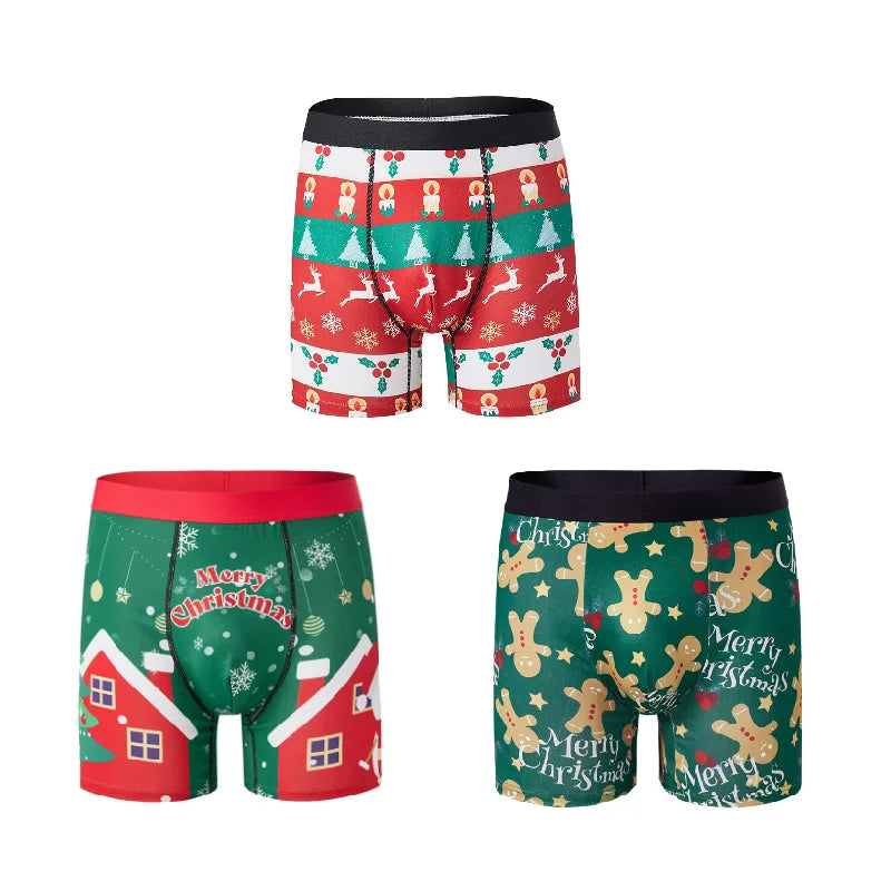 RELBO™l Print Underwear Breathable Mens Gingerbread Man Fashionable Casual Sports Boxers Four Corner Shorts Christmas Gifts